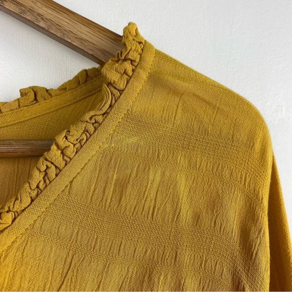 Time & Tru Ruffled Gauzy Babydoll Mustard Top Size XL Long Sleeve Boho Blouse - Picture 4 of 12